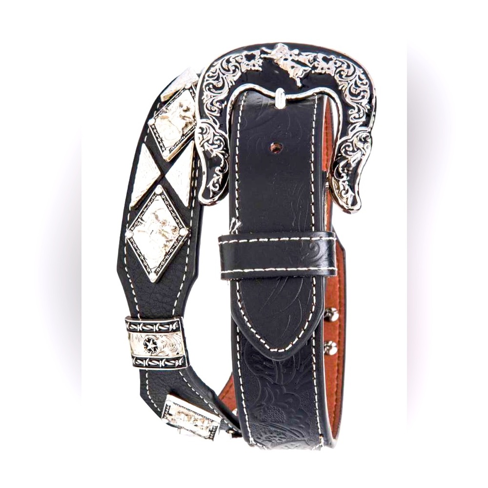 Men’s Black Genuine Leather Rodeo Concho Western Statement Belt